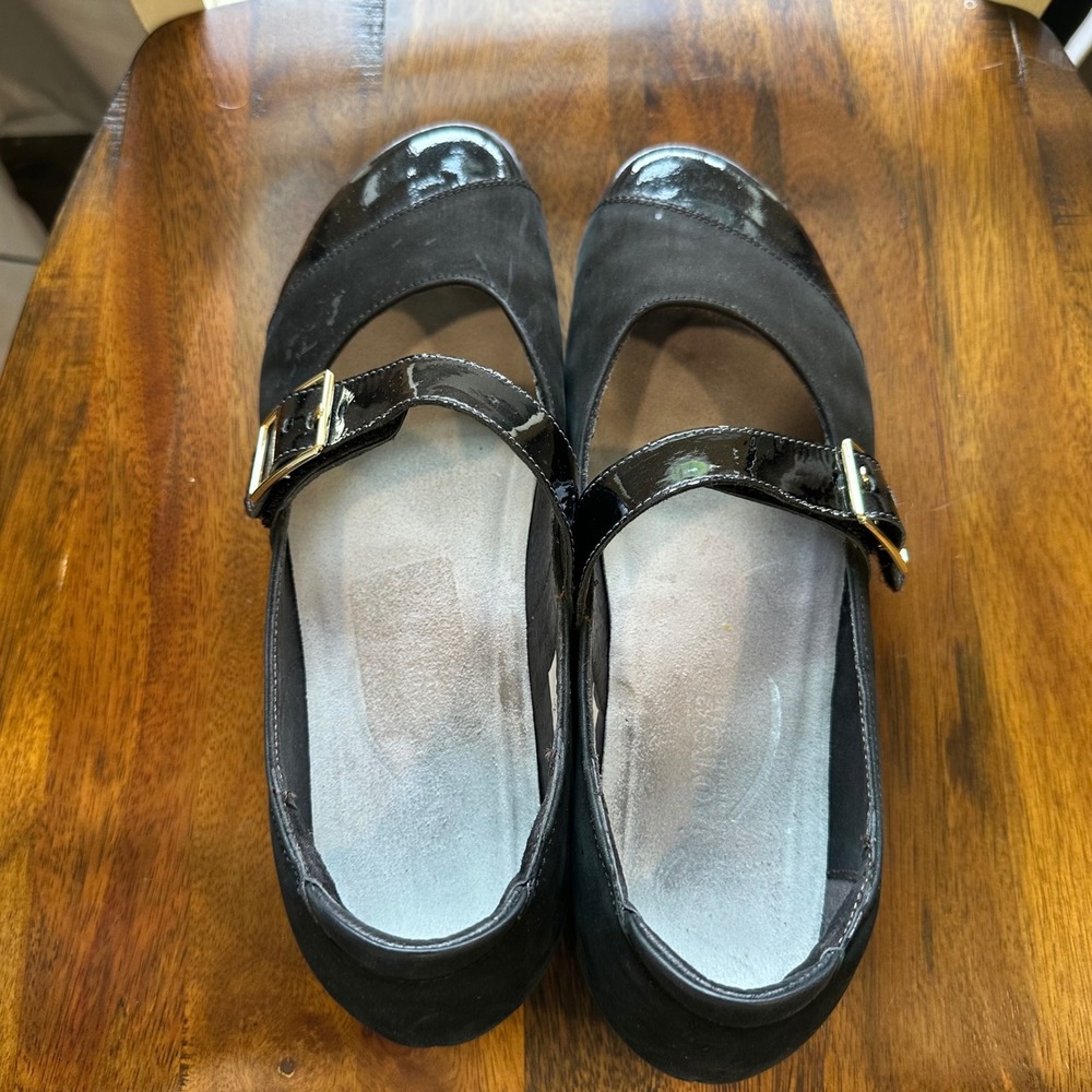 Naot Mary Jane Shoes Womens 42 Black Nubuck Patent Leather Buckle Strap Comfort - Picture 3 of 11